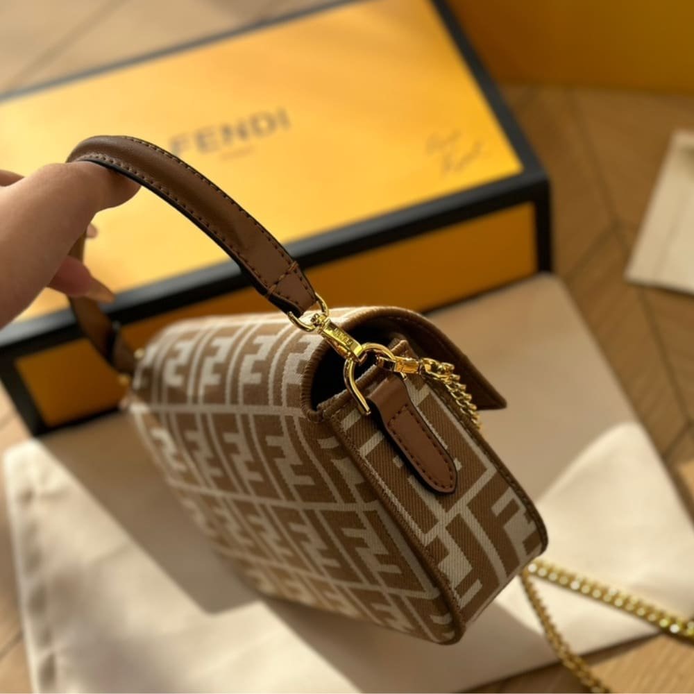 F**di Baguette Mini Ff Jacquard Fabric Bag Beige 21Cm