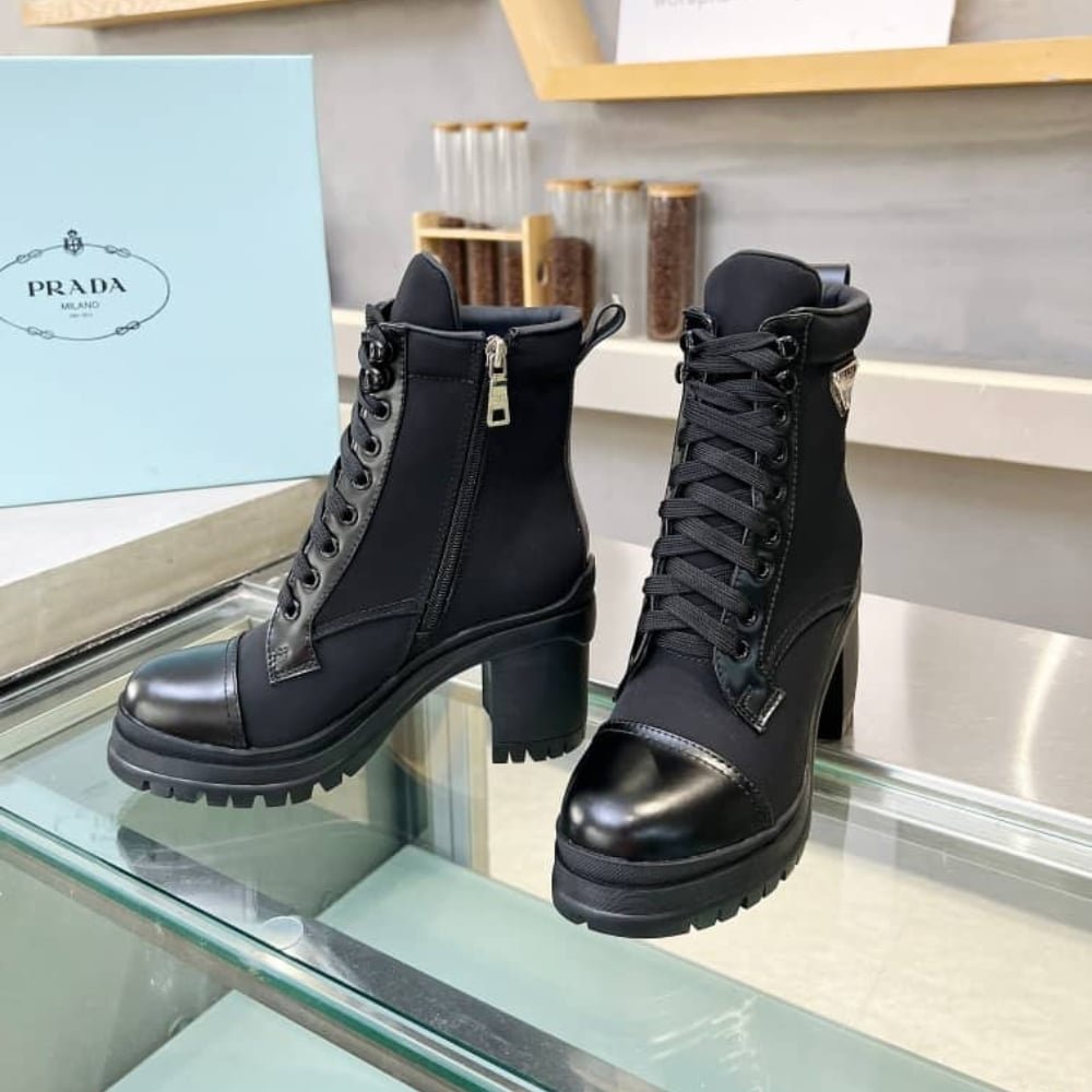 Pra*a Re Nylon And Leather Booties Black 1T239N 3Lfu F0002 F 085