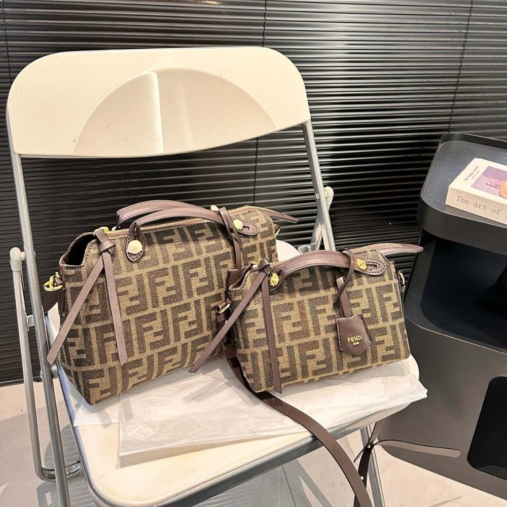 F**di By The Way Soft Medium Brown Ff Jacquard Fabric Bag 27Cm 8Bl155Afpmf1Gl7