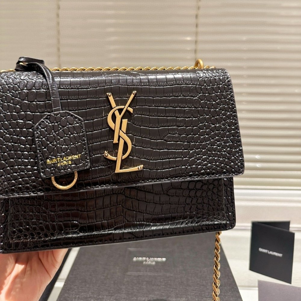 Sa1nt Lau*nt Sunset Medium In Crocodile Embossed Leather Black 22Cm 442906Dnd0J1000