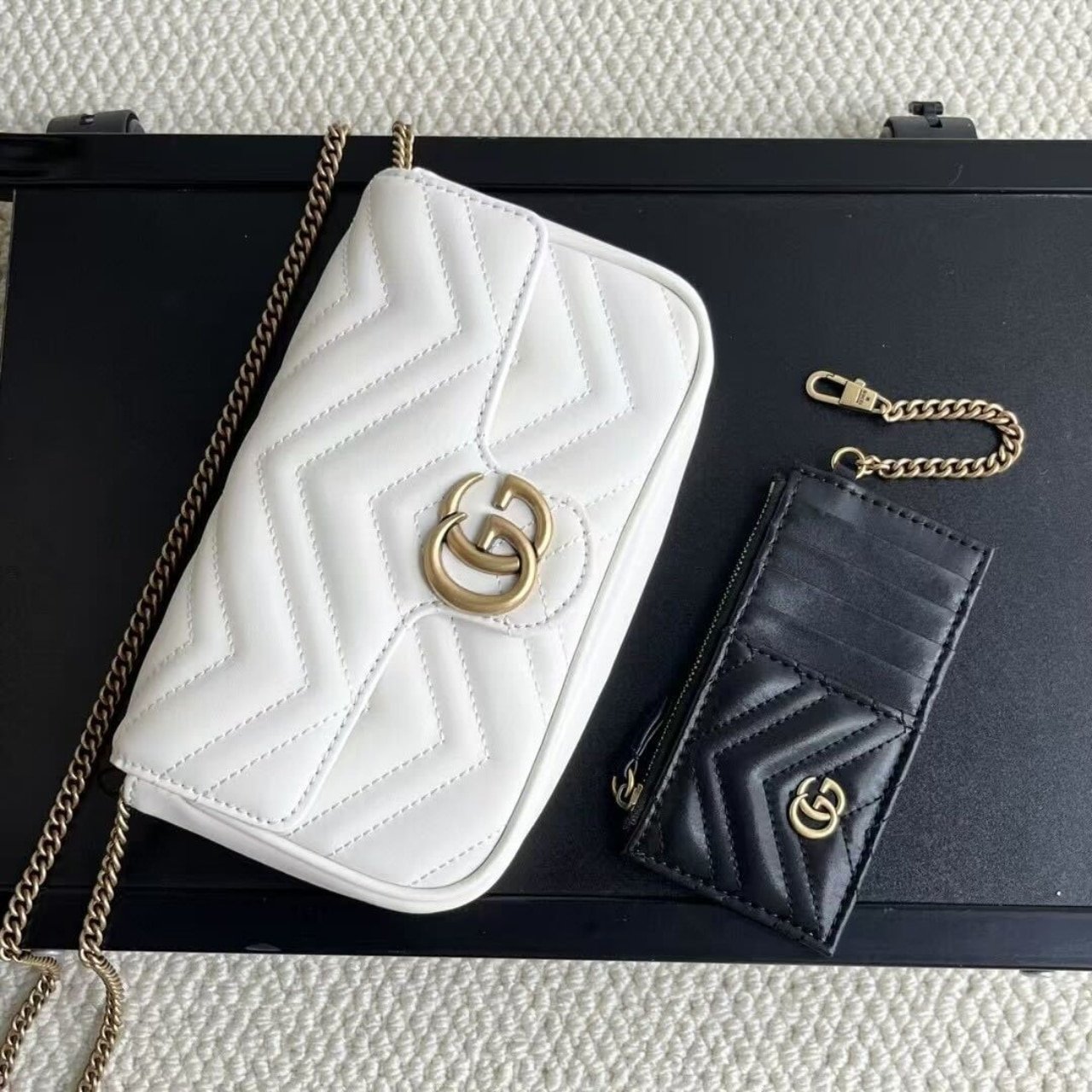 Gvc*1 Gg Marmont Mini Bag With Cardholder White 21Cm ‎751526 Aacce 9053