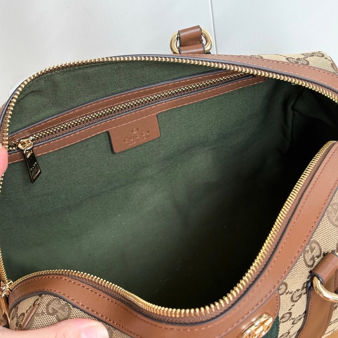 Gvc*1 Ophidia Medium Boston Bag Beige And Brown GG Canvas 30Cm ‎857595 FAFUF 9870