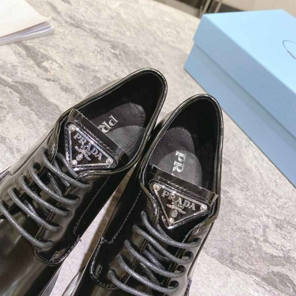 Pra*a Heeled Brushed Leather Lace Ups Black 1E976M 055 F0002 F 085