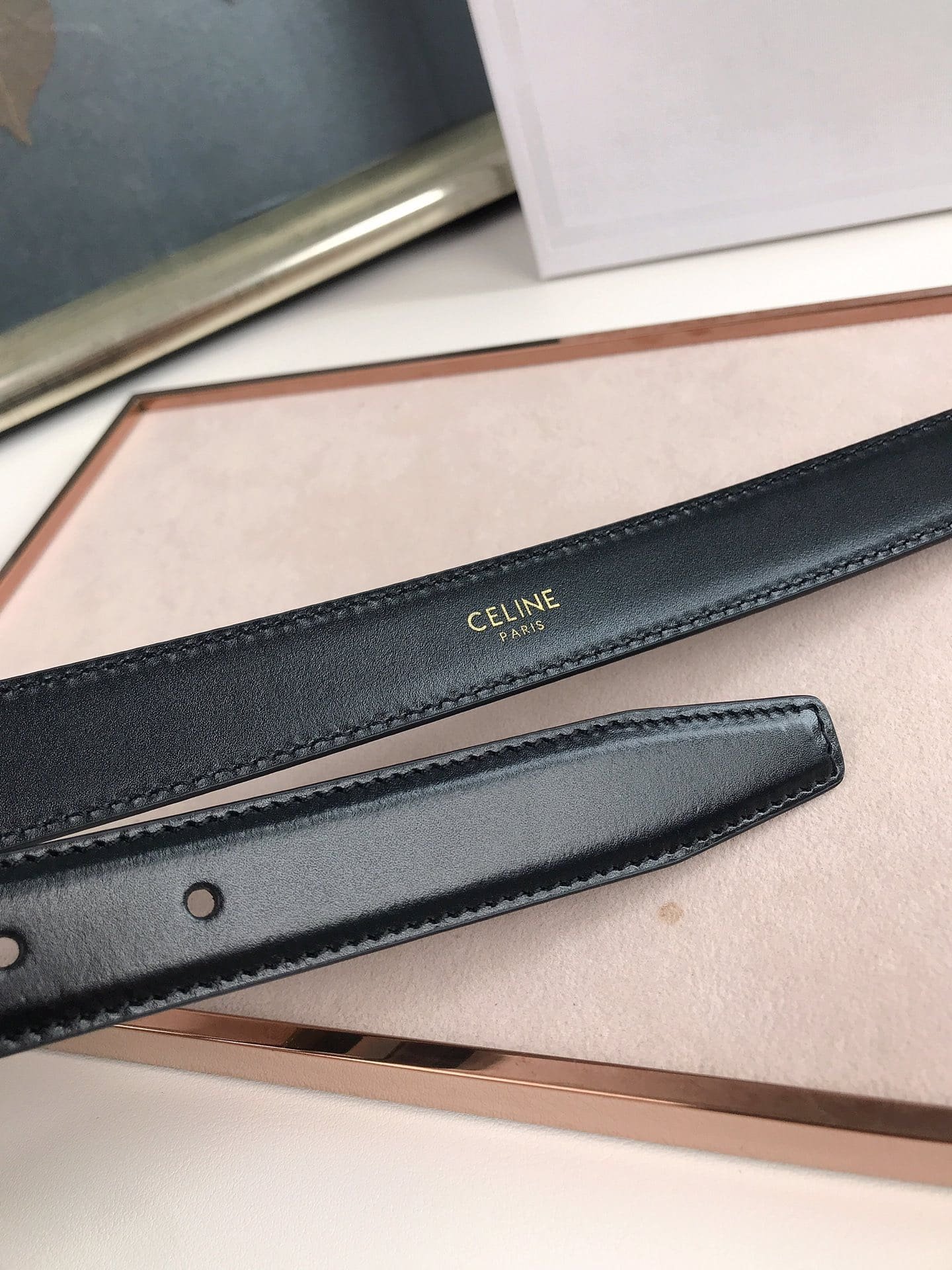 Ce1i*e Small Triomphe Black Belt In Natutal Calfskin Gold Metal