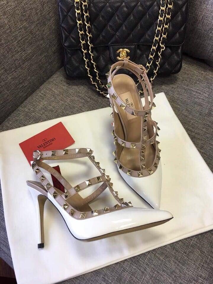 Va1e*ntin0 Patent Rockstud Caged Pump 100Mm Light Ivory Zw2S0393Vnwl62