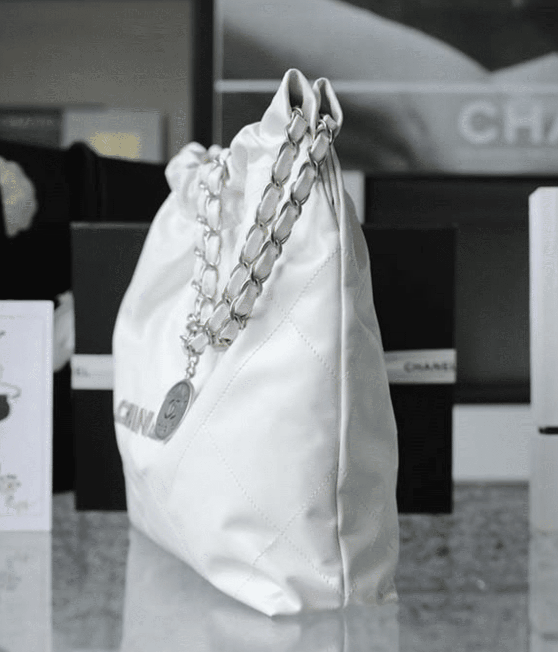 Ch**el 22 Handbag White 42Cm As3261 With Silver