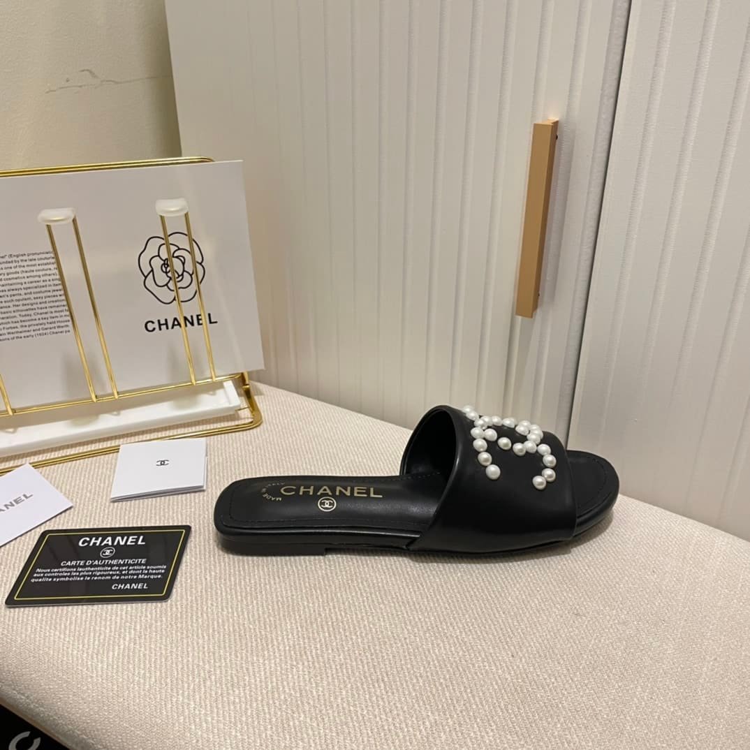 Ch**el Cc Pearl Slippers Black