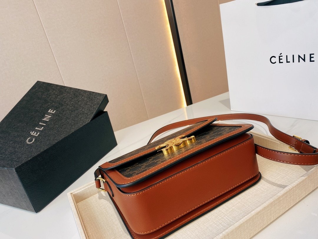 Ce1i*e Classique Triomphe Bag In Triomphe Canvas And Calfskin Tan 22Cm 191242Bz404Lu
