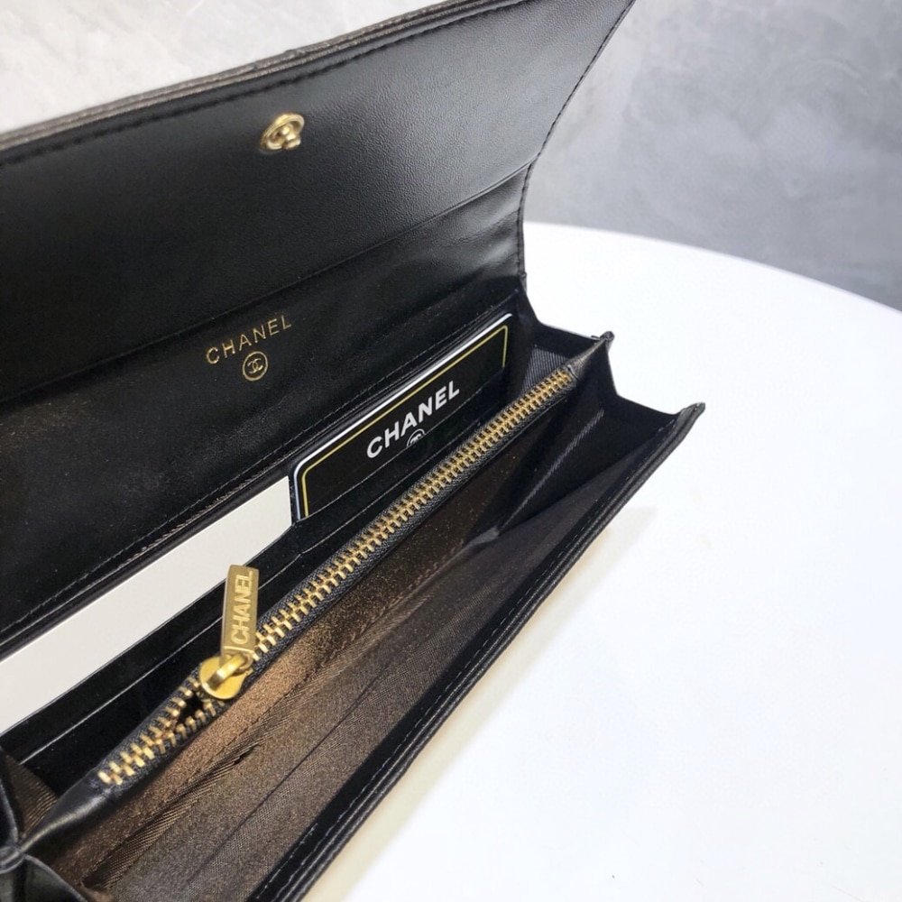 Ch**el 19 Flap Long Wallet Black 19Cm