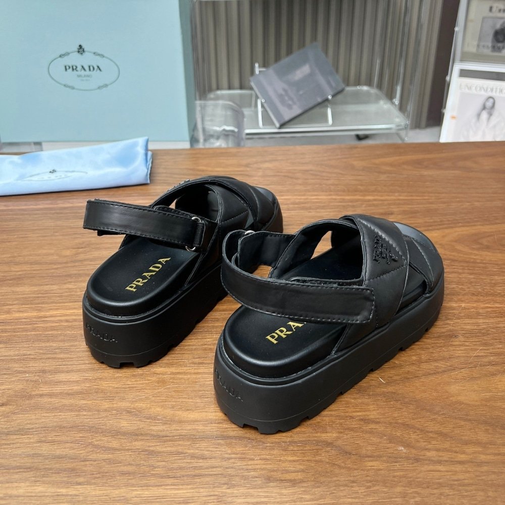 Pra*a Nappa Leather Crisscross Flatform Sandals Black 1Xz777 038 F0002 F 045