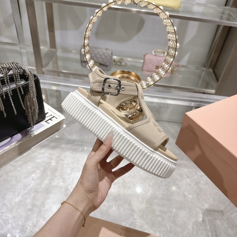 M1um1u Denim Flatform Sandals Colonial Beige 5X402E Csl F0044 F 045