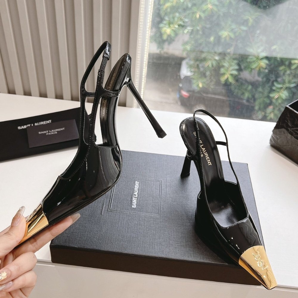 Sa1nt Lau*nt Jeanne Slingback Pumps Black And Gold 800164Aadx21000