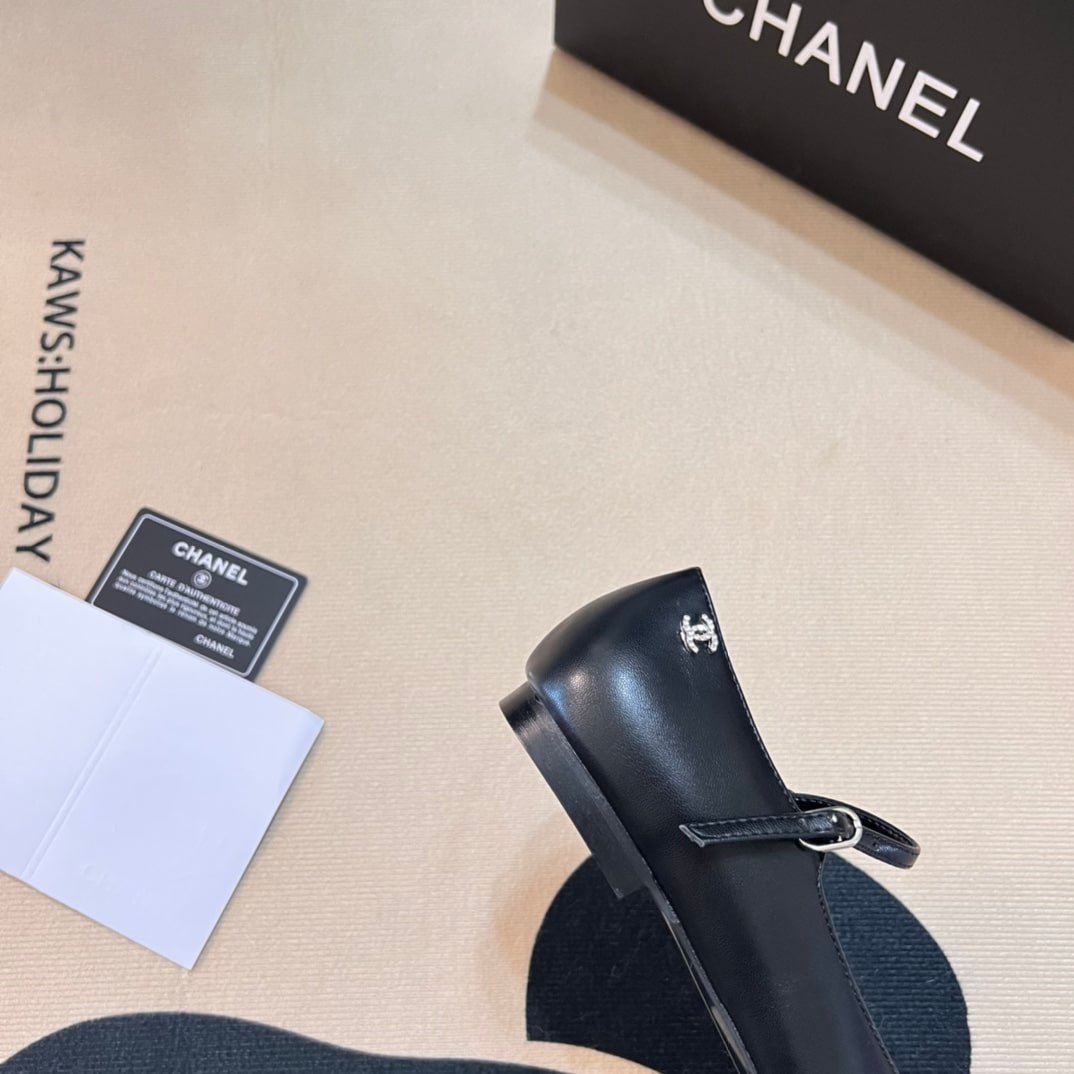 Ch**el Square Toe Ballet Flats Black