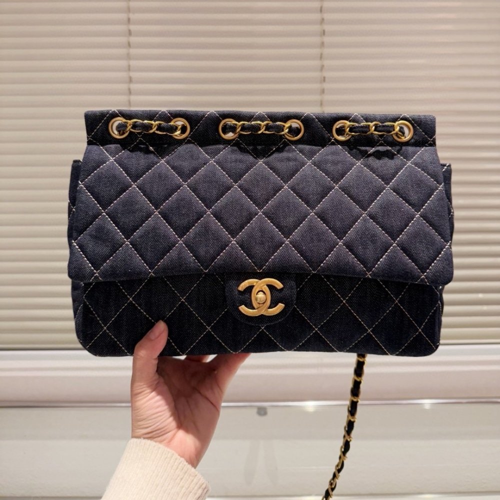 Ch**el Classic Flap Bag In Denim Dark Blue 30Cm