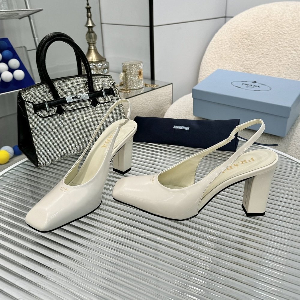 Pra*a Patent Leather Slingback Pumps Ivory 1I838N 069 F0304 F 085