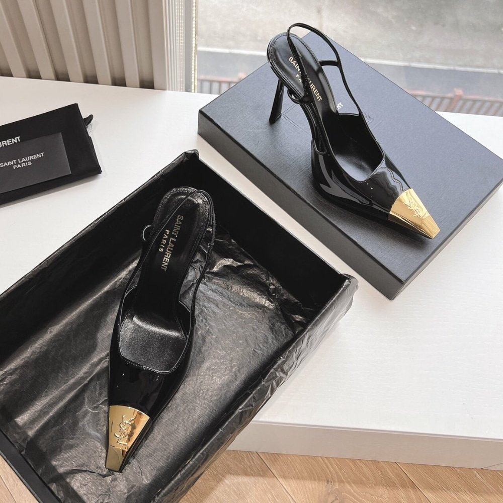 Sa1nt Lau*nt Jeanne Slingback Pumps Black And Gold 800164Aadx21000