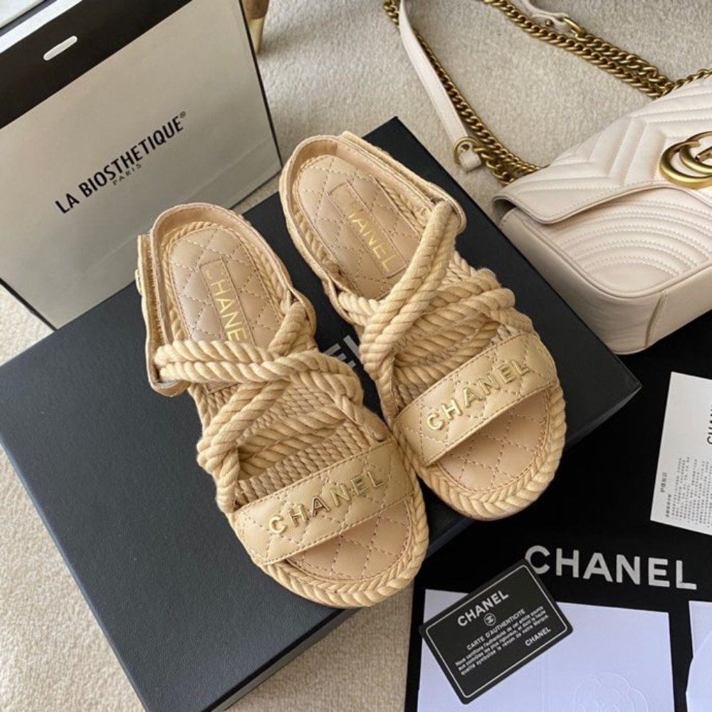 Ch**el Rope Sandals Strap Biege