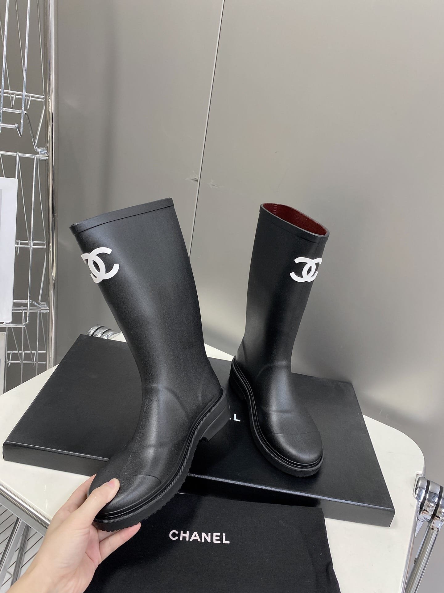 Ch**el Rubber Rain Boots Black G39620 X56326 94305