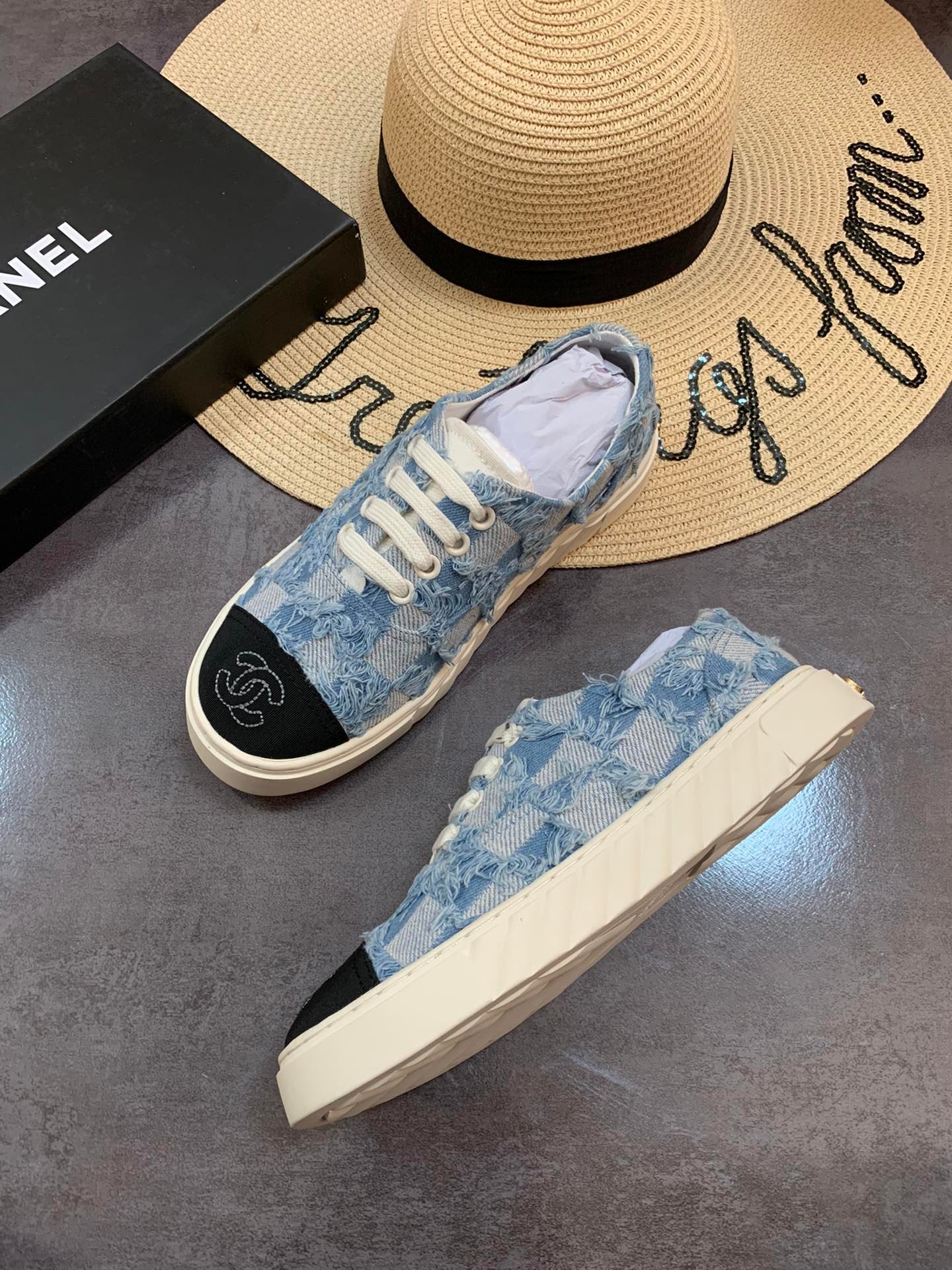 Ch**el Cc Sneaker Mix Denim Blue