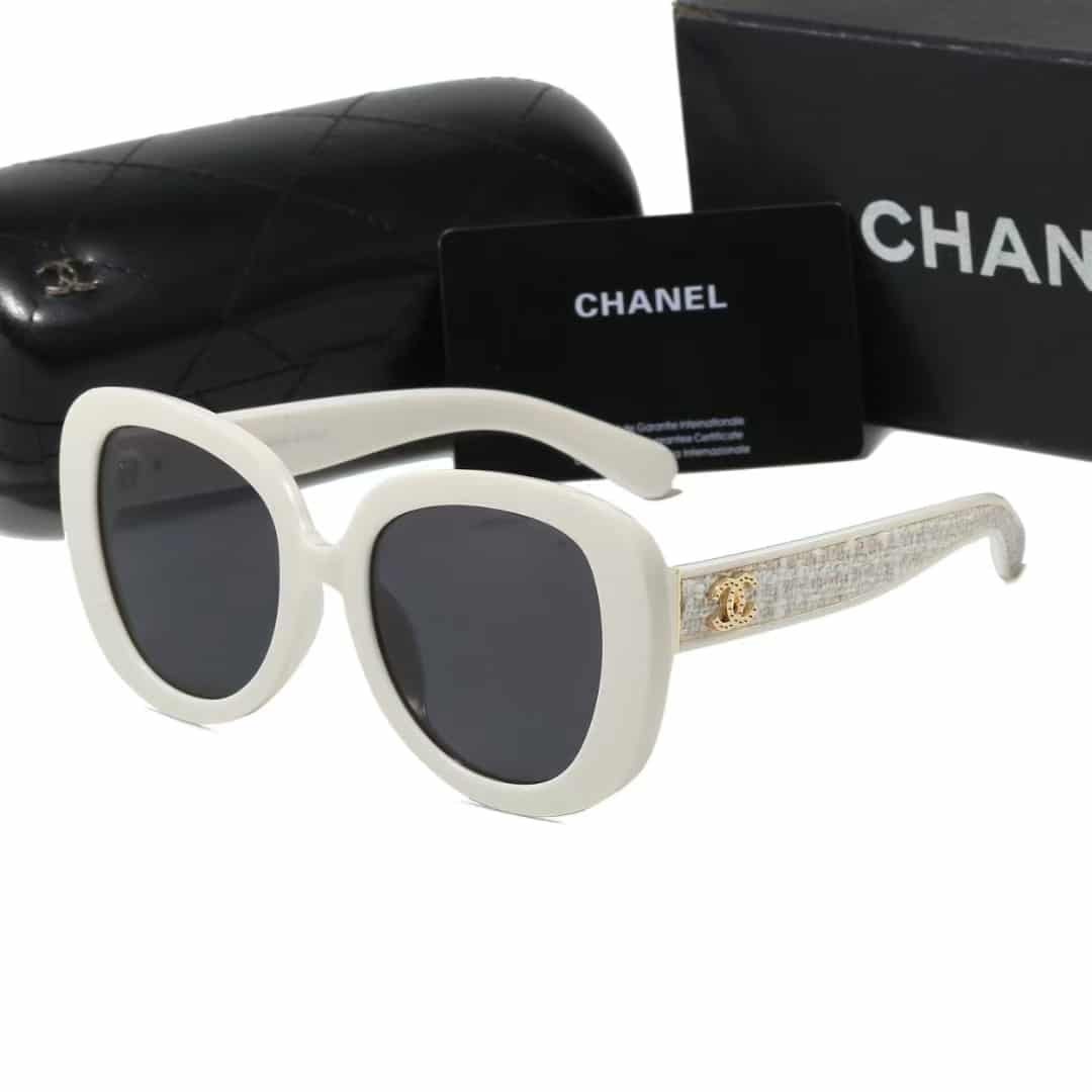 Ch**el Square Sunglasses Tweed Accent In White