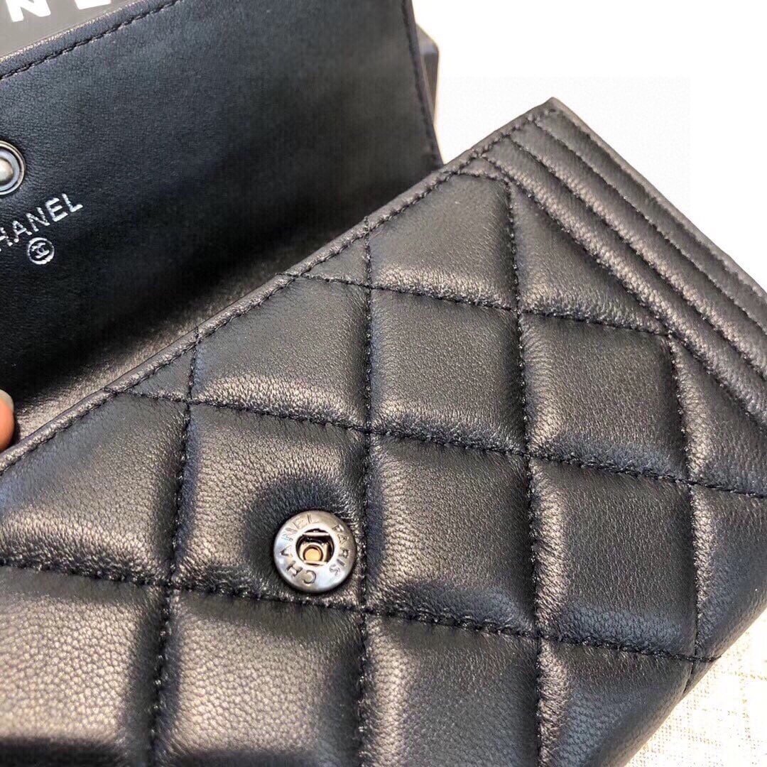 Ch**el Boy Flap Long Wallet Ruthentium Hardware Black 19Cm