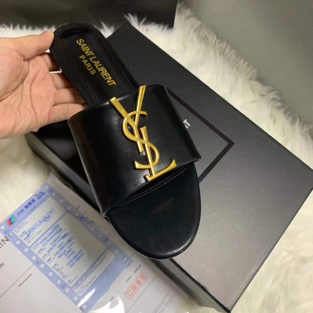 Sa1nt Lau*nt Logo Slippers Black