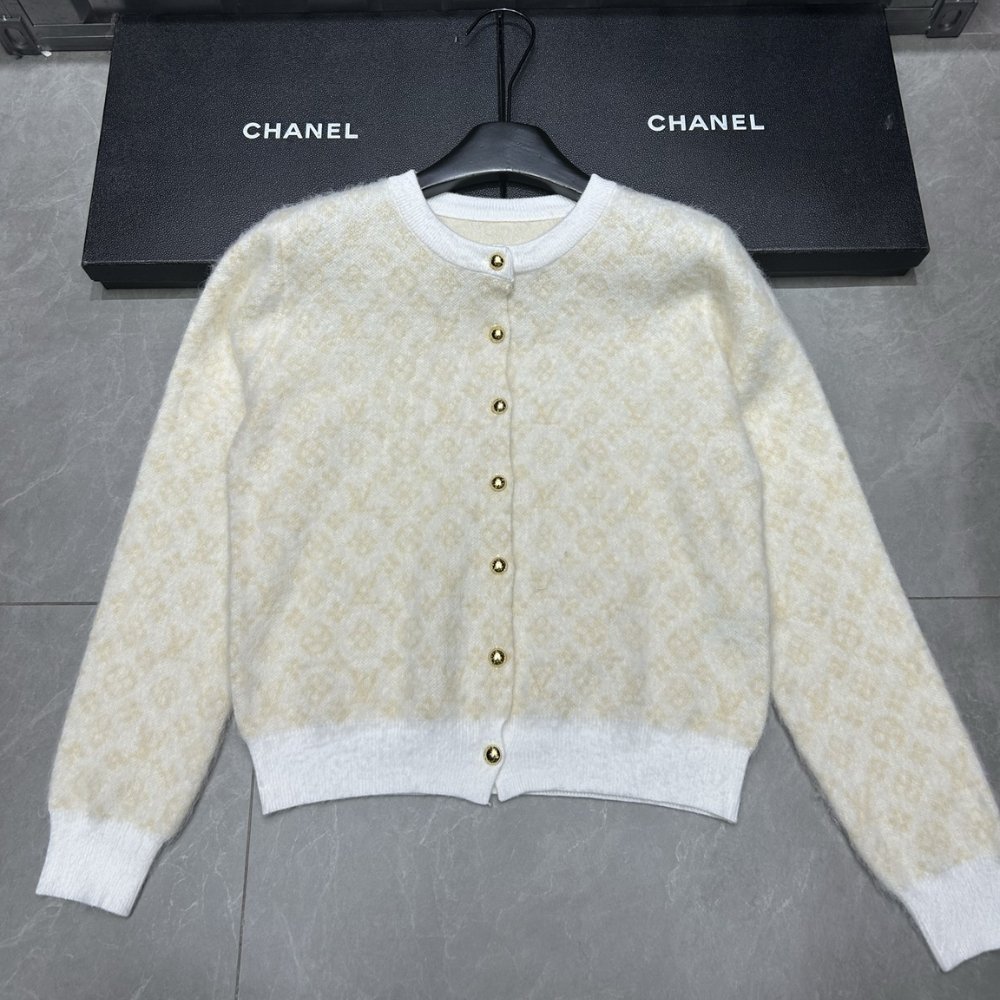 L0vis Vvtt0n Monogram Brushed Knit Cardigan Champagne 1Ajfru