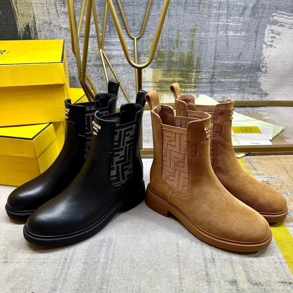 F**di Filo Boots Black Leather And Ff Fabric Biker Boots 8T8576A379F1Tog