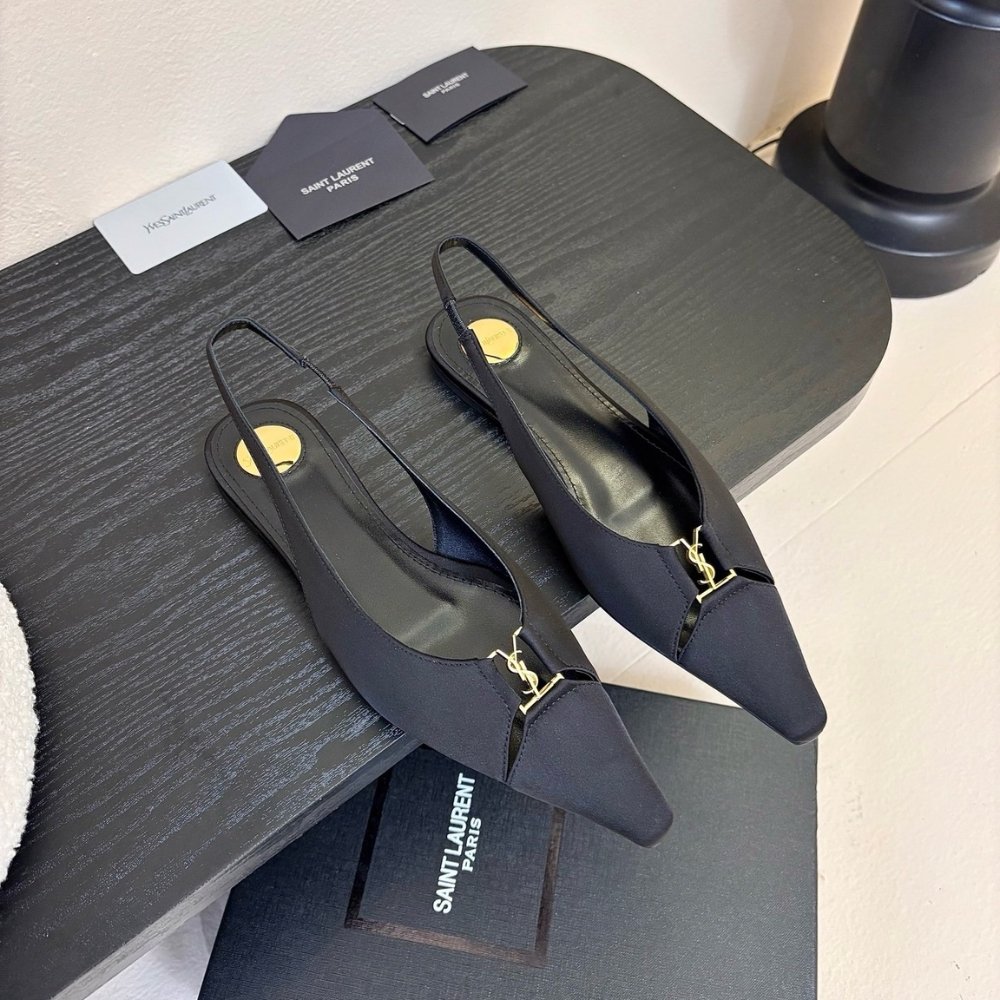 Sa1nt Lau*nt Babylone Crepe Satin Slingback Flats Black 8036469Qnag1000