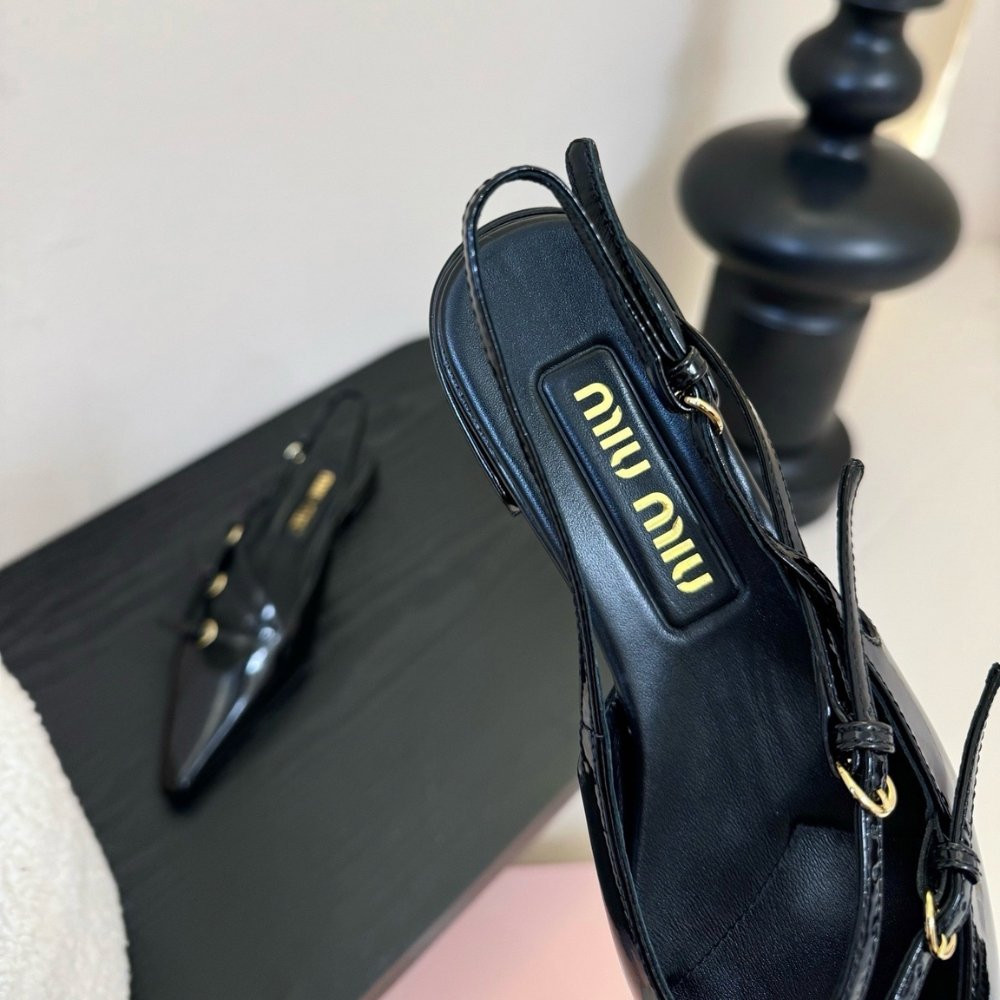 M1um1u Leather Slingback Ballerinas With Buckles Black 5F476E 055 F0002 F 010