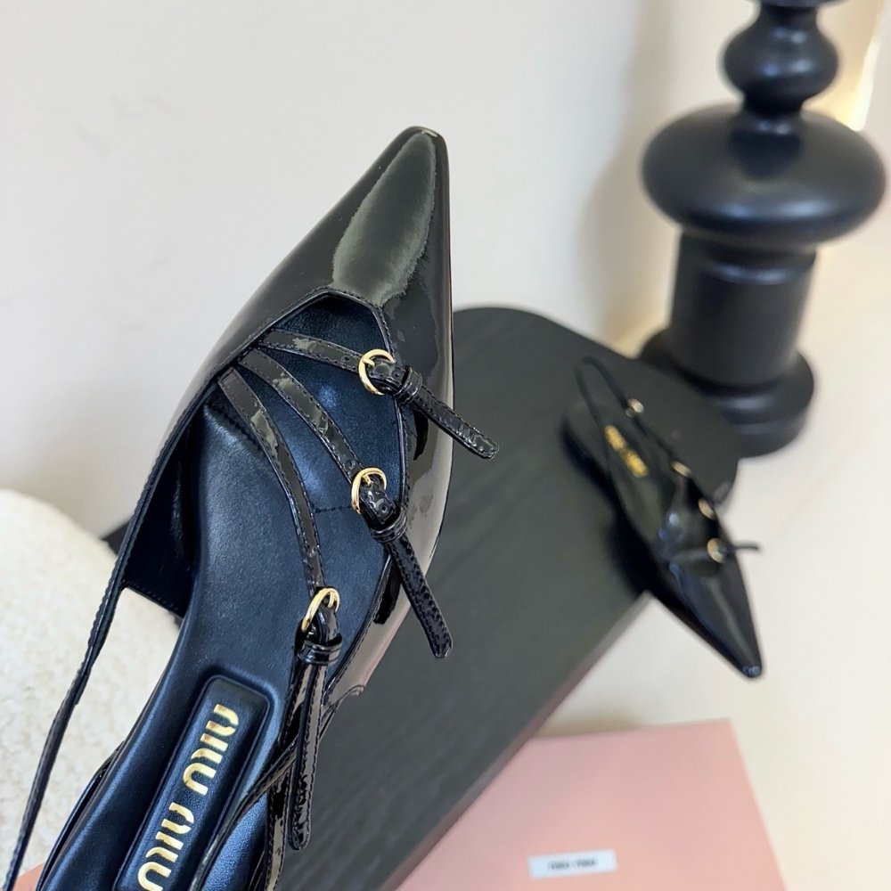 M1um1u Leather Slingback Ballerinas With Buckles Black 5F476E 055 F0002 F 010