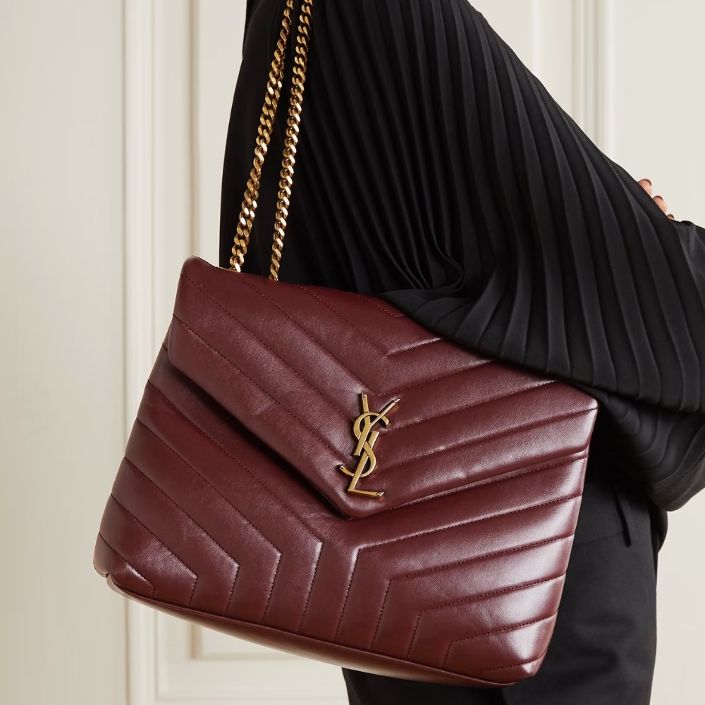 Sa1nt Lau*nt Loulou Medium Chain Bag In Matelassé Y Leather Burgundy Gold 26Cm