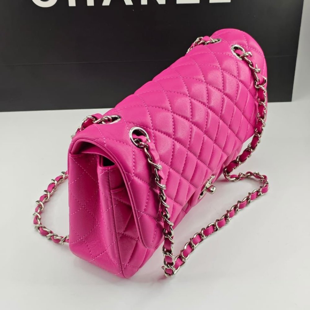 Ch**el Classic Medium Flap Bag With Silver Hardware Pink 25Cm