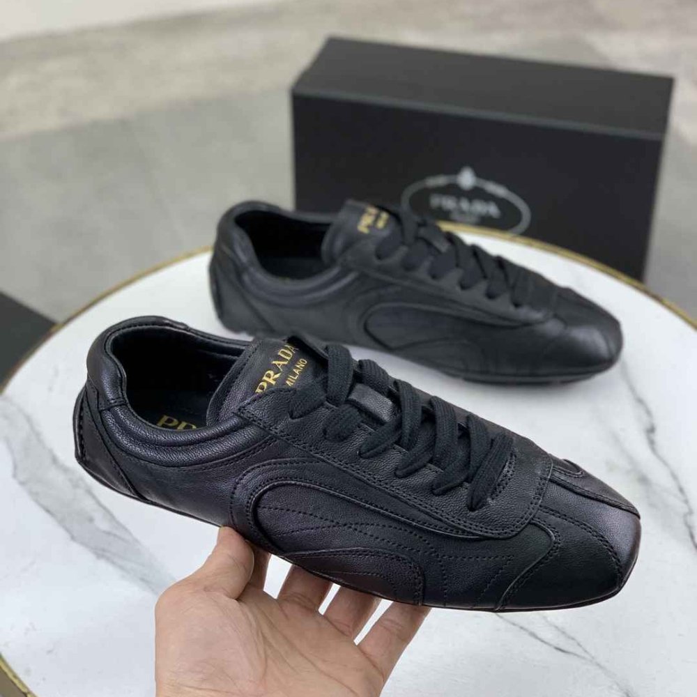 Pra*a Montecarlo Re Edition 2005 Antiqued Nappa Leather Sneakers Black 4E1165 EFX F0002 F G000