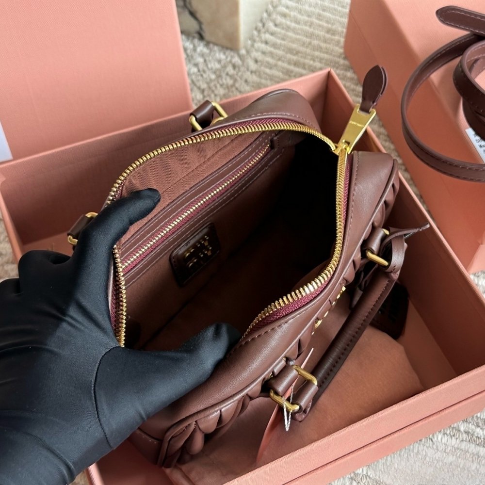 Miu Miu Arcadie Matelassé Nappa Leather Bag Brown 23Cm 5BB142 AN88 F0NBL V OON