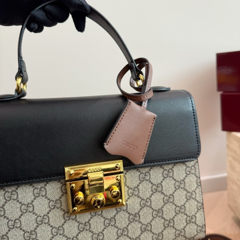 Gvc*1 Padlock GG Svp*me Top Handle Bag Black And Beige 28Cm 453188 KLQJG 9785