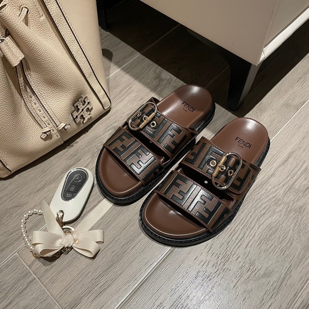F**di Ff Double Band Slide Brown