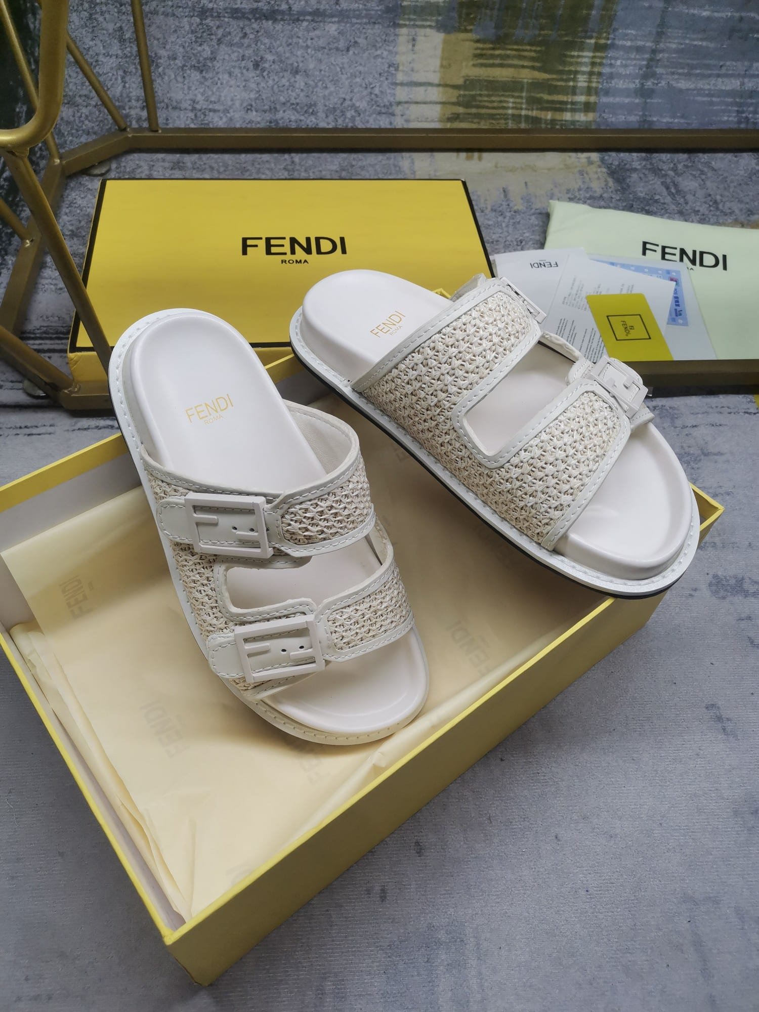 F**di Feel Leather Sandals White