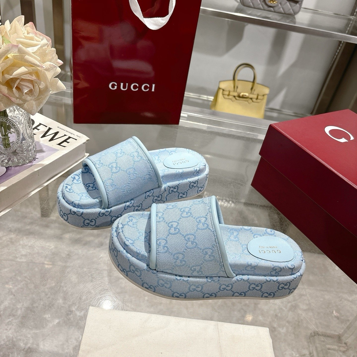 Gvc*1 Women’s Gg Platform Sandal Light Blue ‎816797 Fad9D 4952