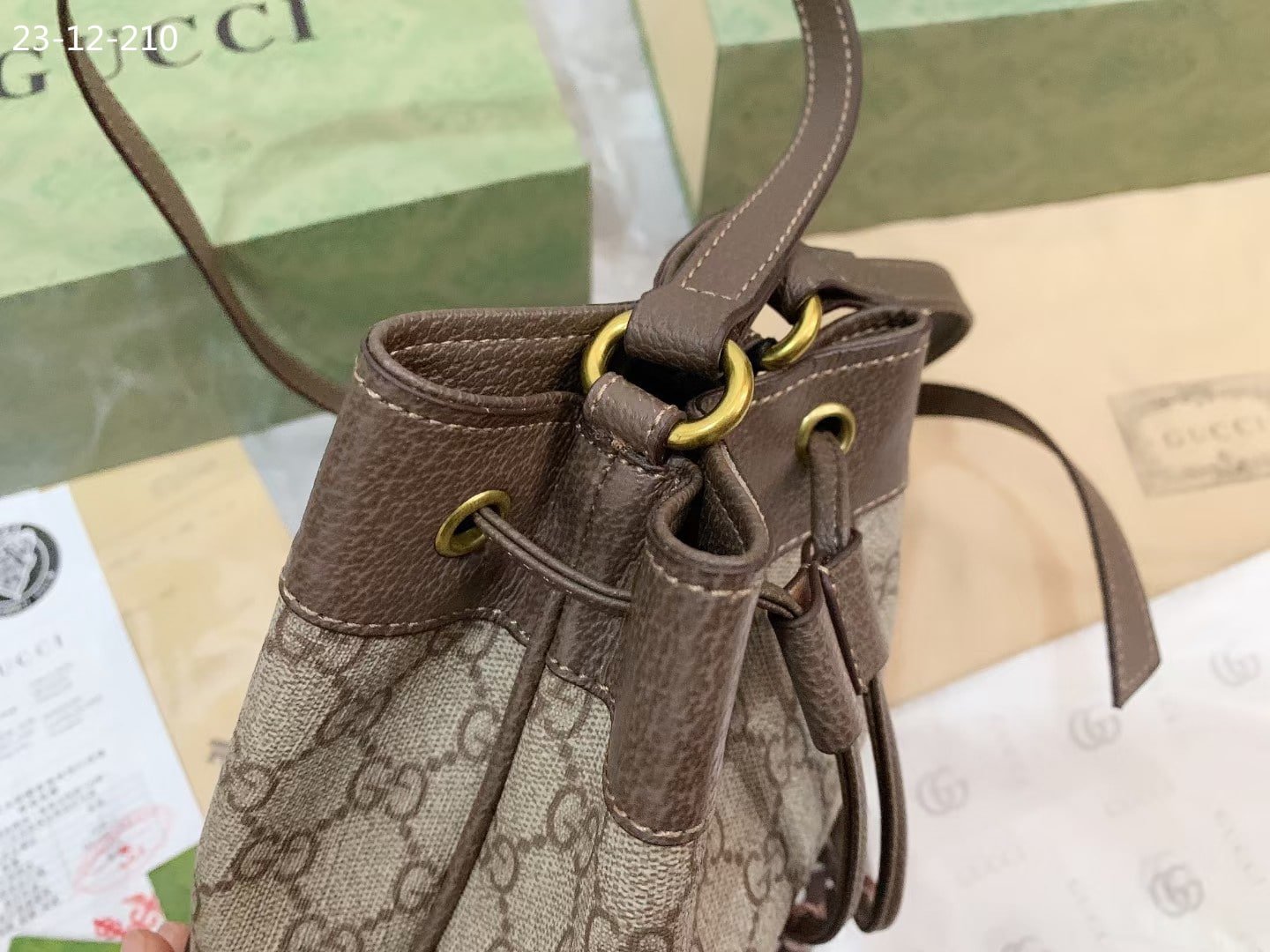 Gvc*1 Ophidia Small Gg Bucket Bag Brown 17Cm ‎550621 96I3B 8745