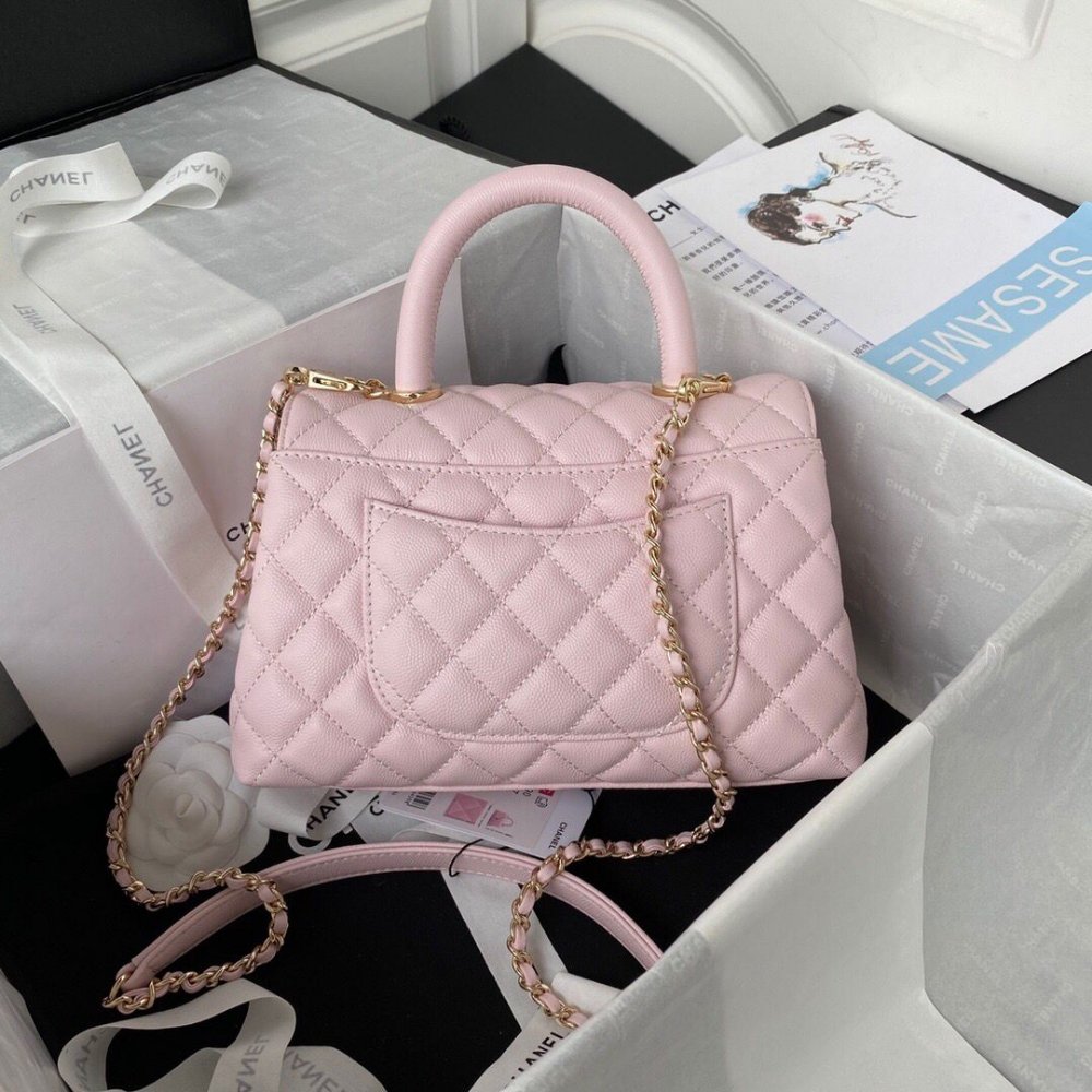 [S*per Vip 1:1] Ch**el Small Coco Handle Bag Gold Light Pink 23Cm