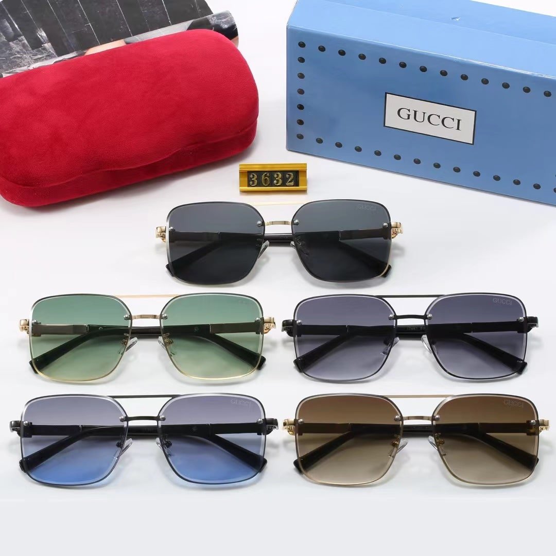 Gvc*1 Square Gradient Vintage Gold Metal Sunglasses Green