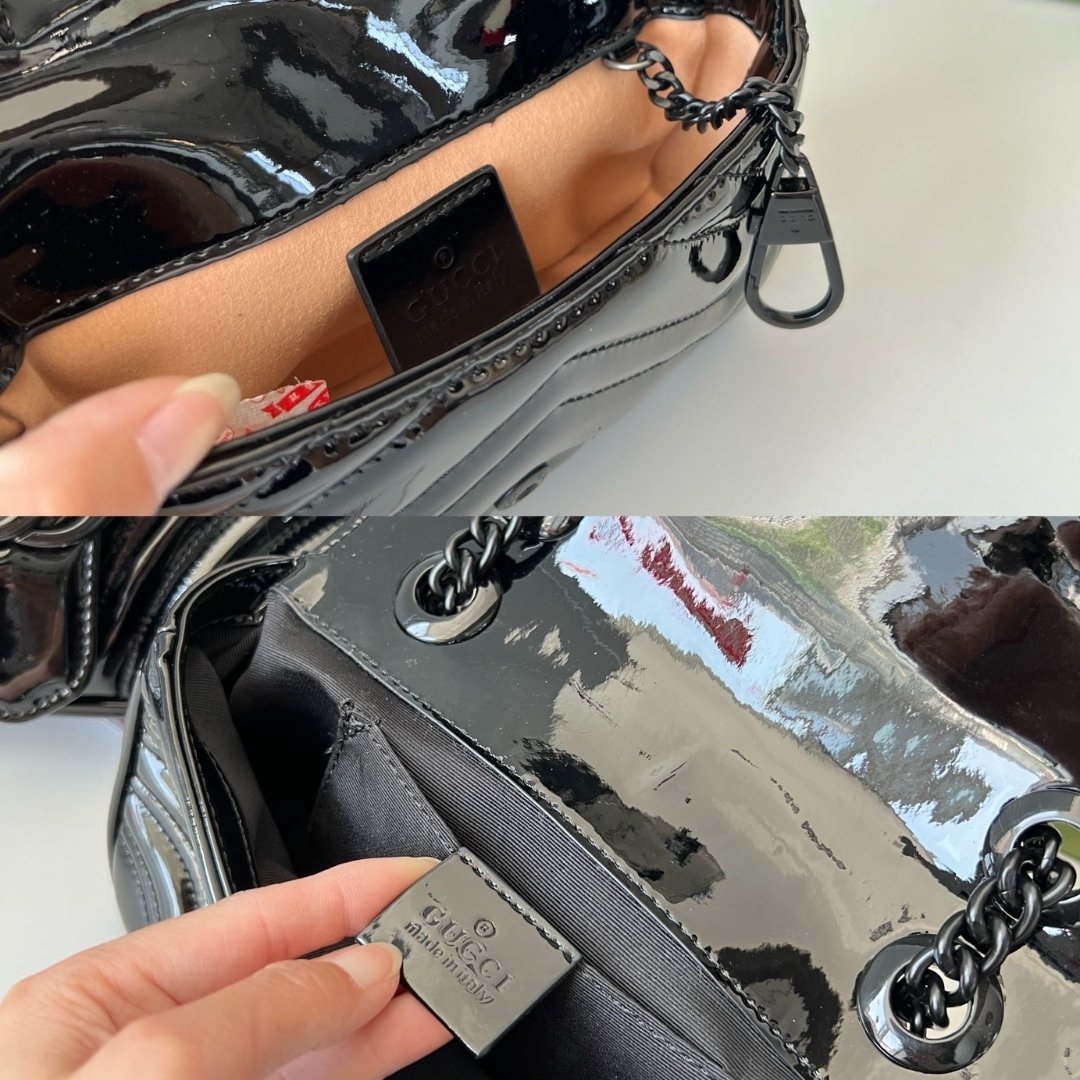Gvc*1 Gg Marmont Patent S*per Mini Bag Black Patent 17Cm 476433 Aacde 1000