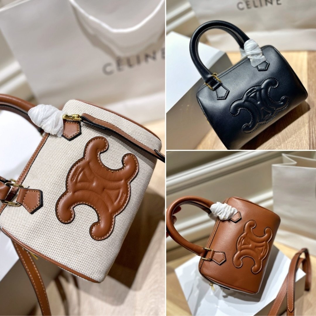 Ce1i*e Small Triomphe Leather Boston Bag In Smooth Calfskin Toasted 19Cm 113773Du3 04Lu