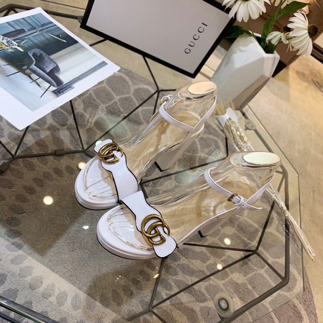 Gvc*1 Gg Leather Heeled Sandal White