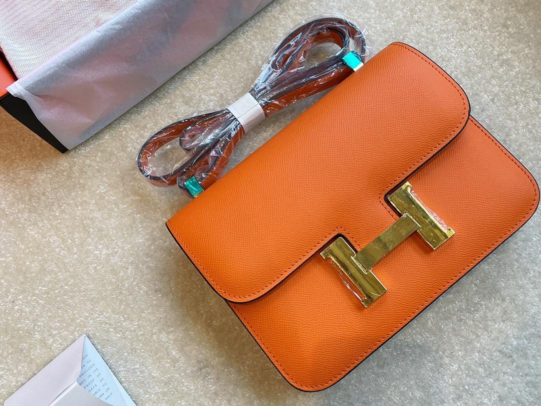 H**me5 Constance Mini Epsom Gold Toned Hardware Orange 18Cm