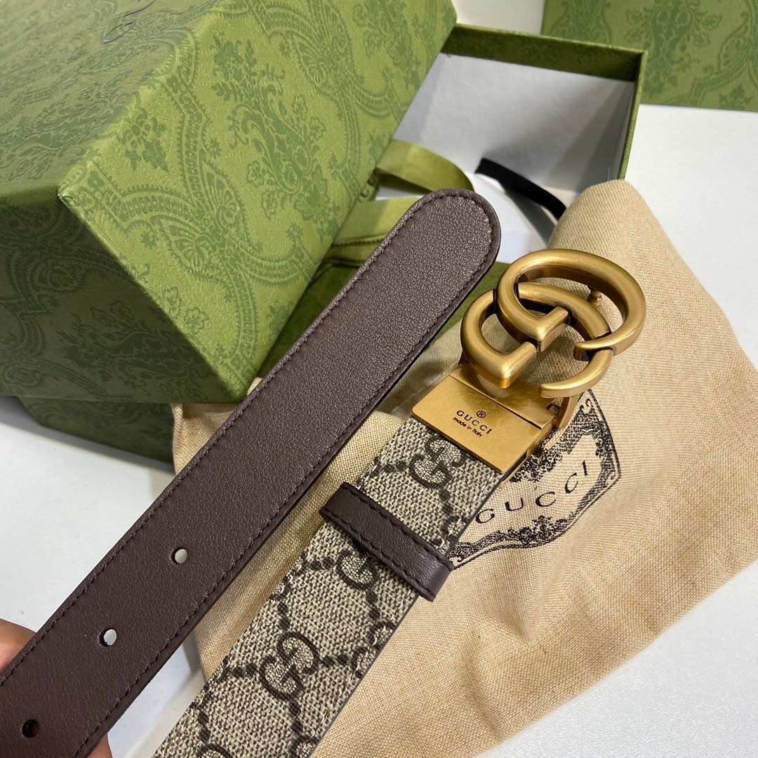 Gvc*1 Gg Marmont Reversible Belt Brown Leather 659416 92Tic 8358