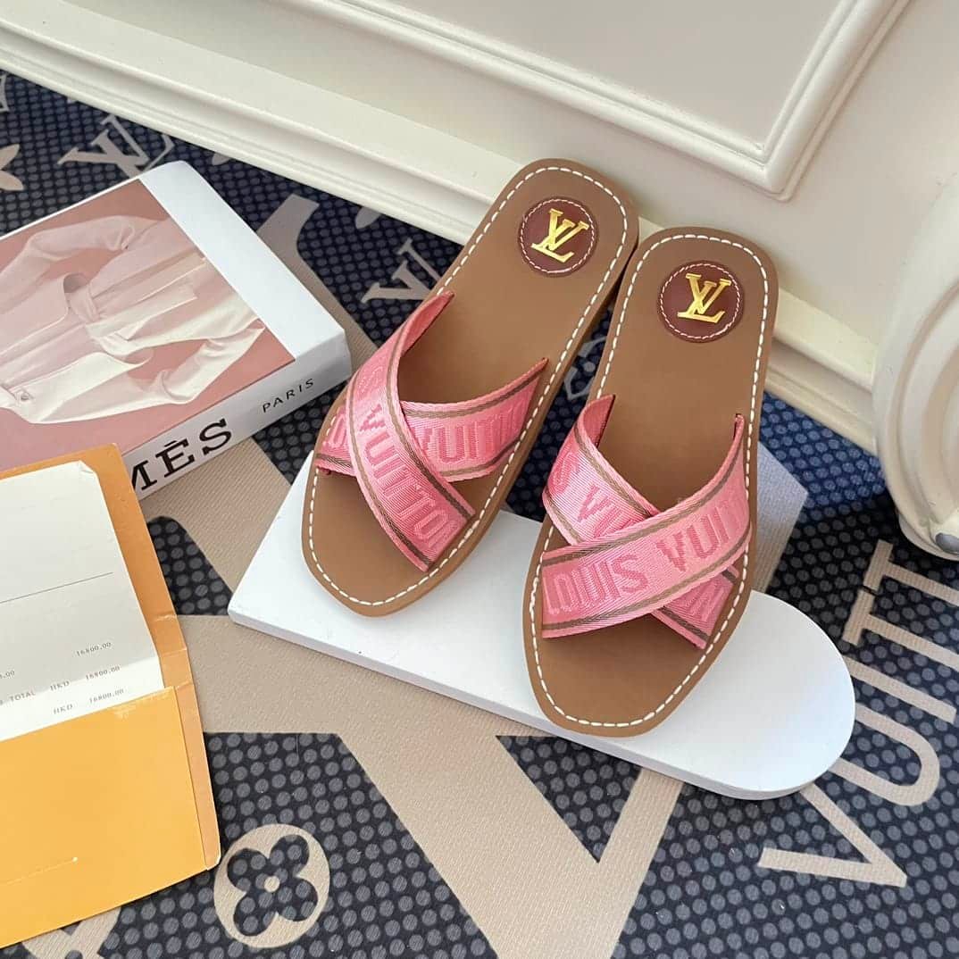 L0vis Vvtt0n Cross Strap Flat Slides Light Pink
