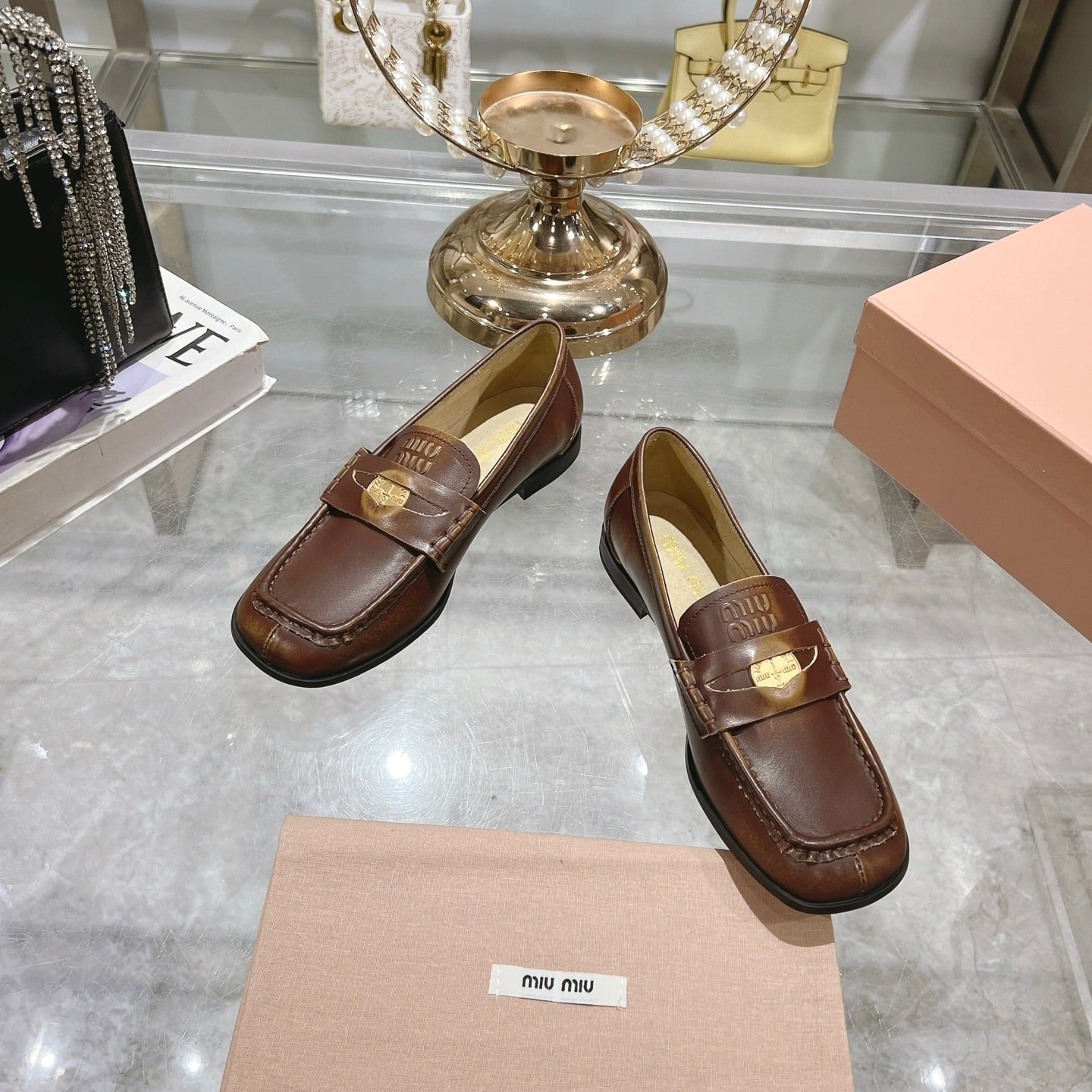 M1um1u Leather Loafers Brown