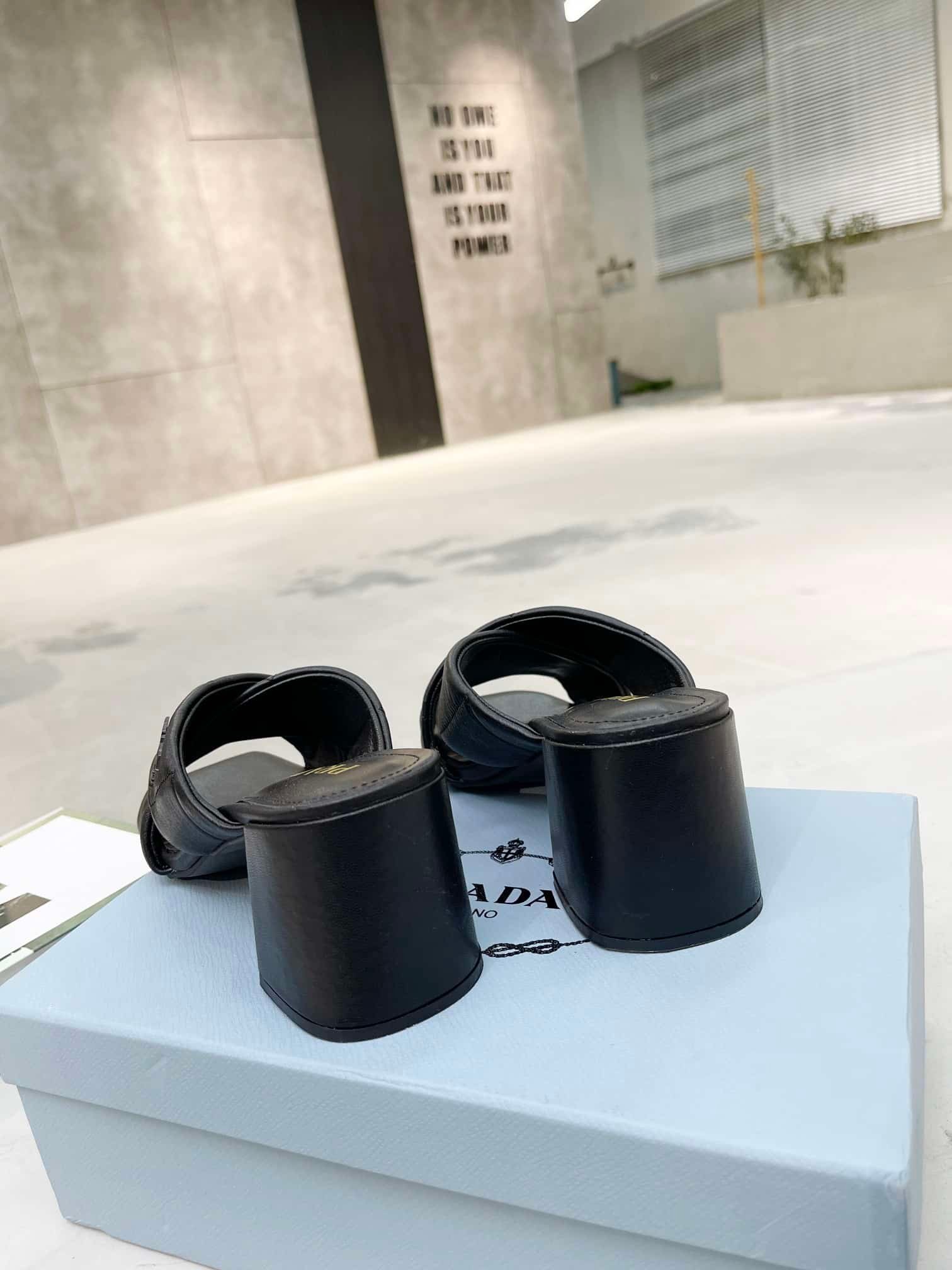 Pra*a Crossover Nappa Leather Sandals In Black